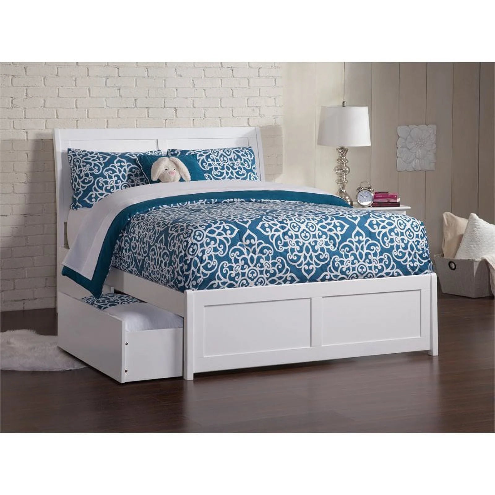 Pemberly Row Traditional Solid Wood Full Storage Platform Bed in White