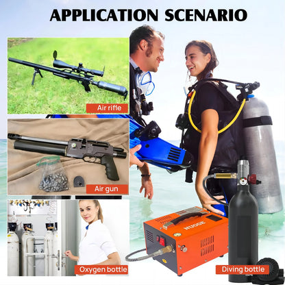 NUOGE Pcp Air Compressor,4500Psi 30Mpa Powered by Car 12V DC or Home 110V AC W/Converter
