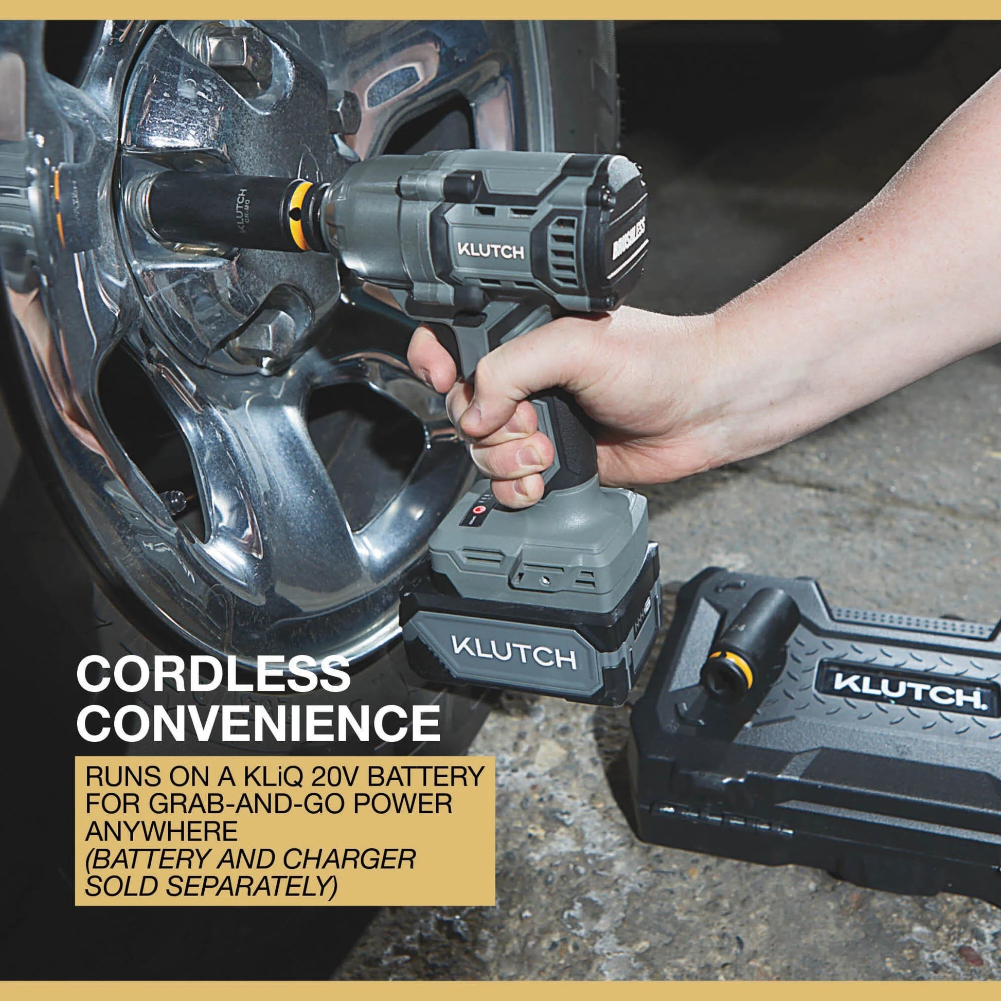 Klutch 1/2in. Impact Wrench, KLiQ 20V, 500 Ft./Lbs. Breakaway Torque, Brushless, Cordless, Bare Tool