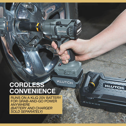 Klutch 1/2in. Impact Wrench, KLiQ 20V, 500 Ft./Lbs. Breakaway Torque, Brushless, Cordless, Bare Tool