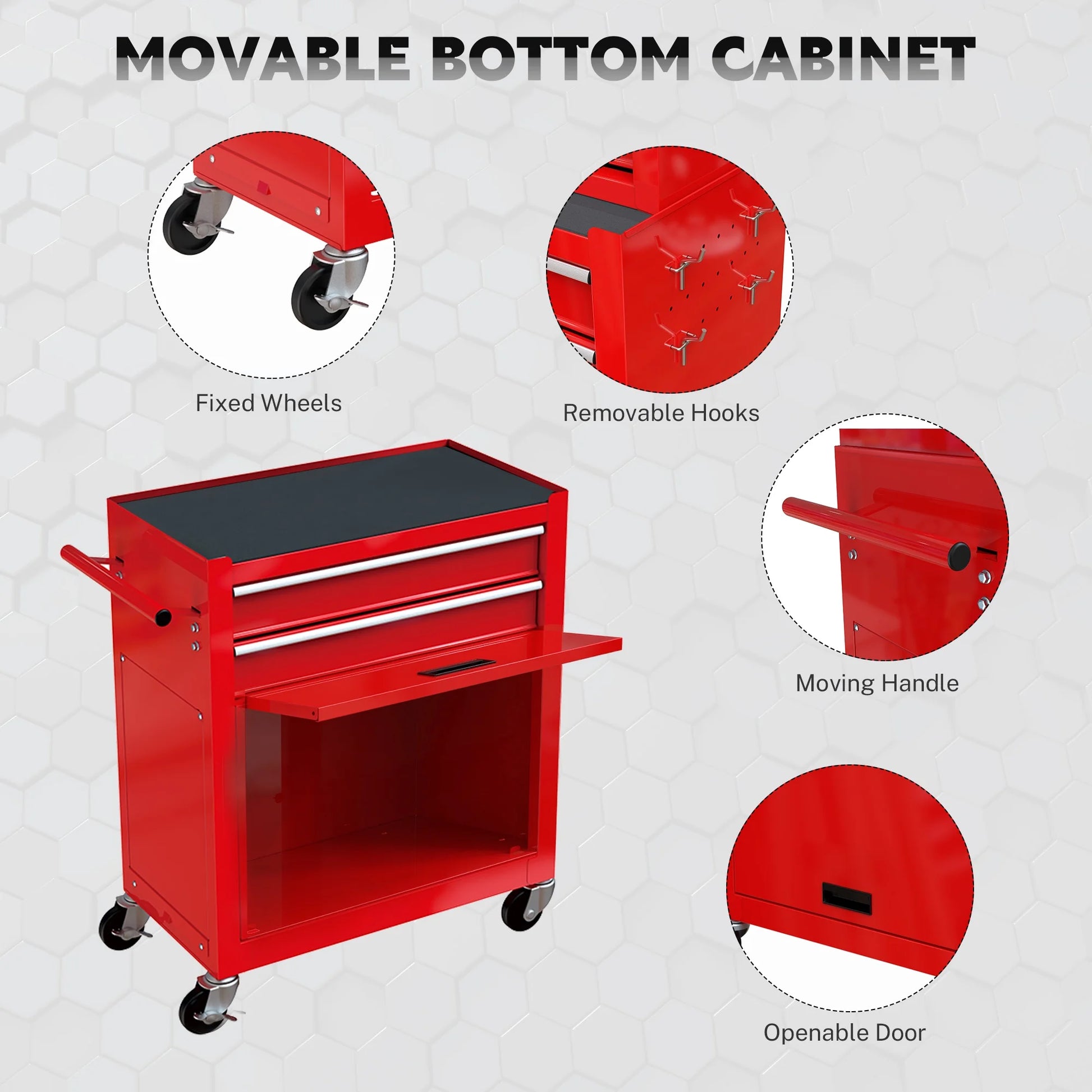 8-Drawer Rolling Tool Chest, 2-IN-1 Tool Chest and Cabinet Stainless Steel, Removable Tool Box Organizer On Wheels Large Cabinet and Sliding Drawers for Garage Workstation Workshop, Red