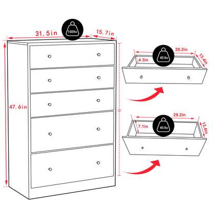 VEIKOUS 5-Drawer Dresser Chest of Oversized Natutal Wood Dresser Cabinet for Storage, Black
