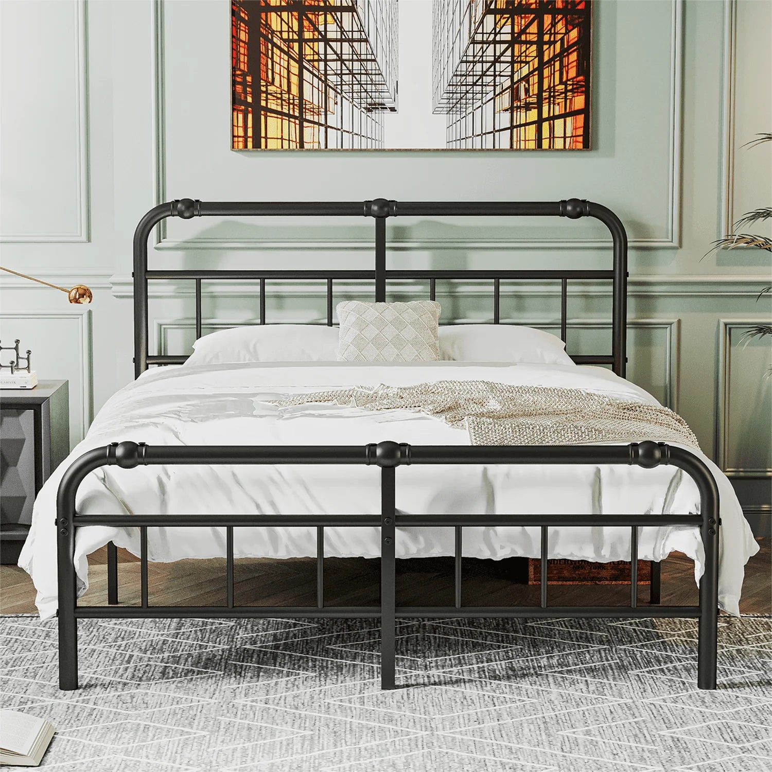 QFTIME 14" King Bed Frame with Headboard and Footboard, Heavy Duty Metal Platform, Premium Steel Slat Mattress Foundation with Storage, No Box Spring Needed
