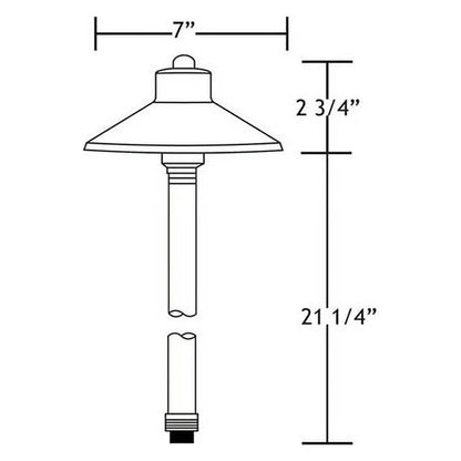 VOLT Flat Hat 12V Brass Path Light (7" Shade, 25" Tall)