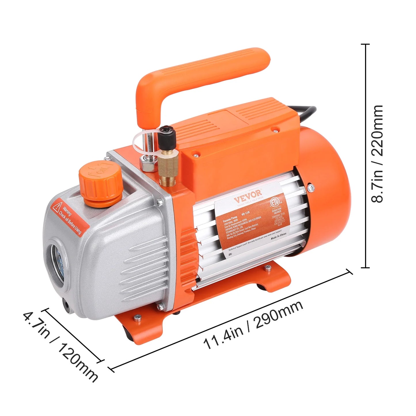 VEVOR 1/4 HP 4.5 CFM AC Vacuum Pump and Gauge Set, Single Stage Rotary Vane HVAC Air Vacuum Pump A/C?RefrigerantKit Manifold Gauge Set, with Three-Color Hose Carry Bag, Applicable to R134a, R410a
