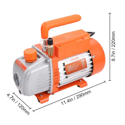 VEVOR 1/4 HP 4.5 CFM AC Vacuum Pump and Gauge Set, Single Stage Rotary Vane HVAC Air Vacuum Pump A/C?RefrigerantKit Manifold Gauge Set, with Three-Color Hose Carry Bag, Applicable to R134a, R410a