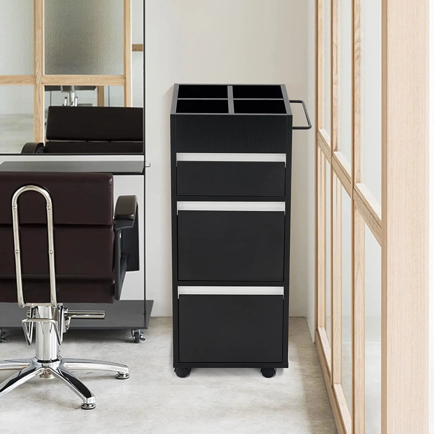BarberPub Utility Cart with Storage Drawer, Salon Trolley Cabinet