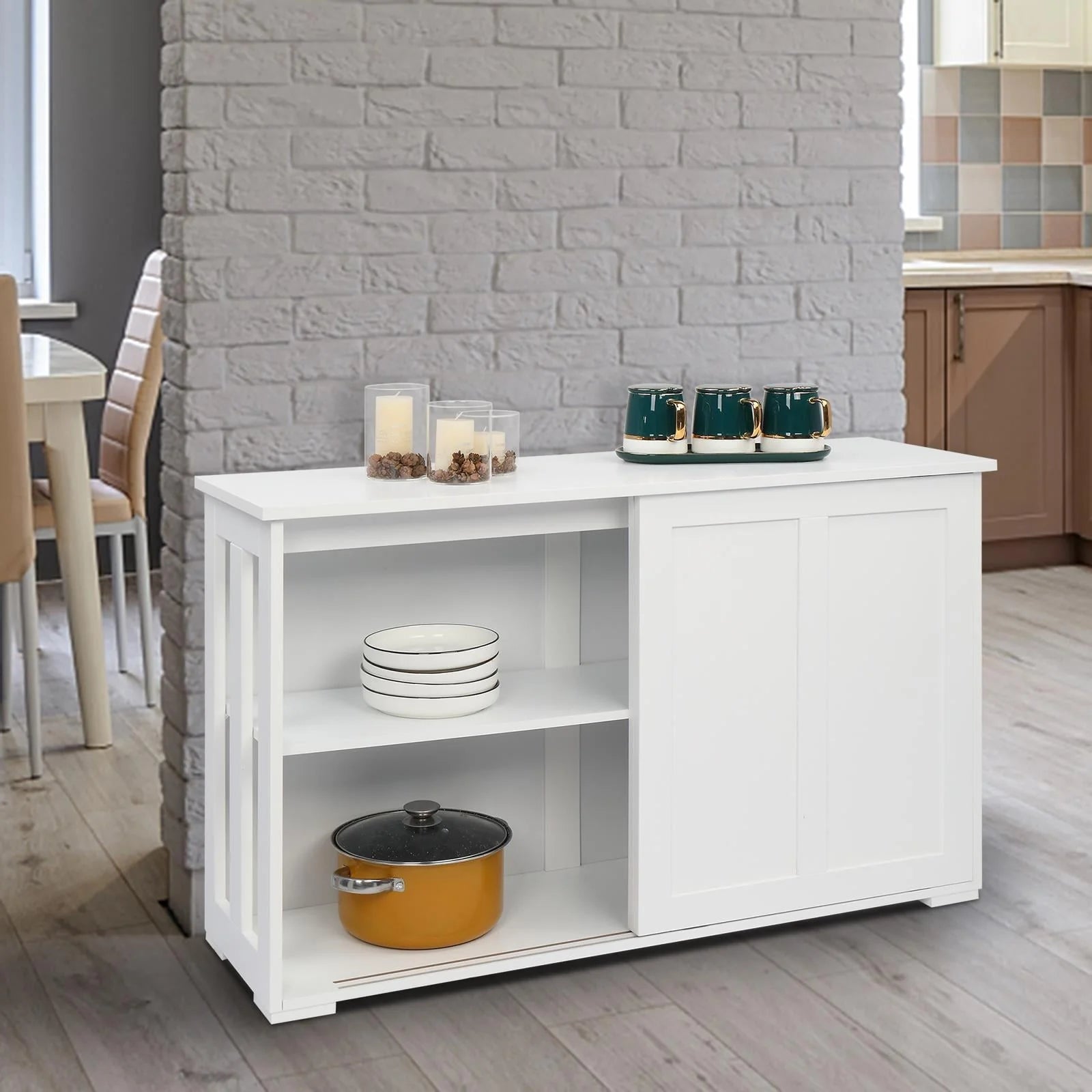 Ktaxon Storage Sideboard Buffet Cabinet, with 2 Sliding Doors Wine Shelf White