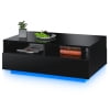 Hommpa High Gloss Black Coffee Table with 2 Drawers LED Sofa Side End Tea Table Modern Living Room Furniture with Storage Space
