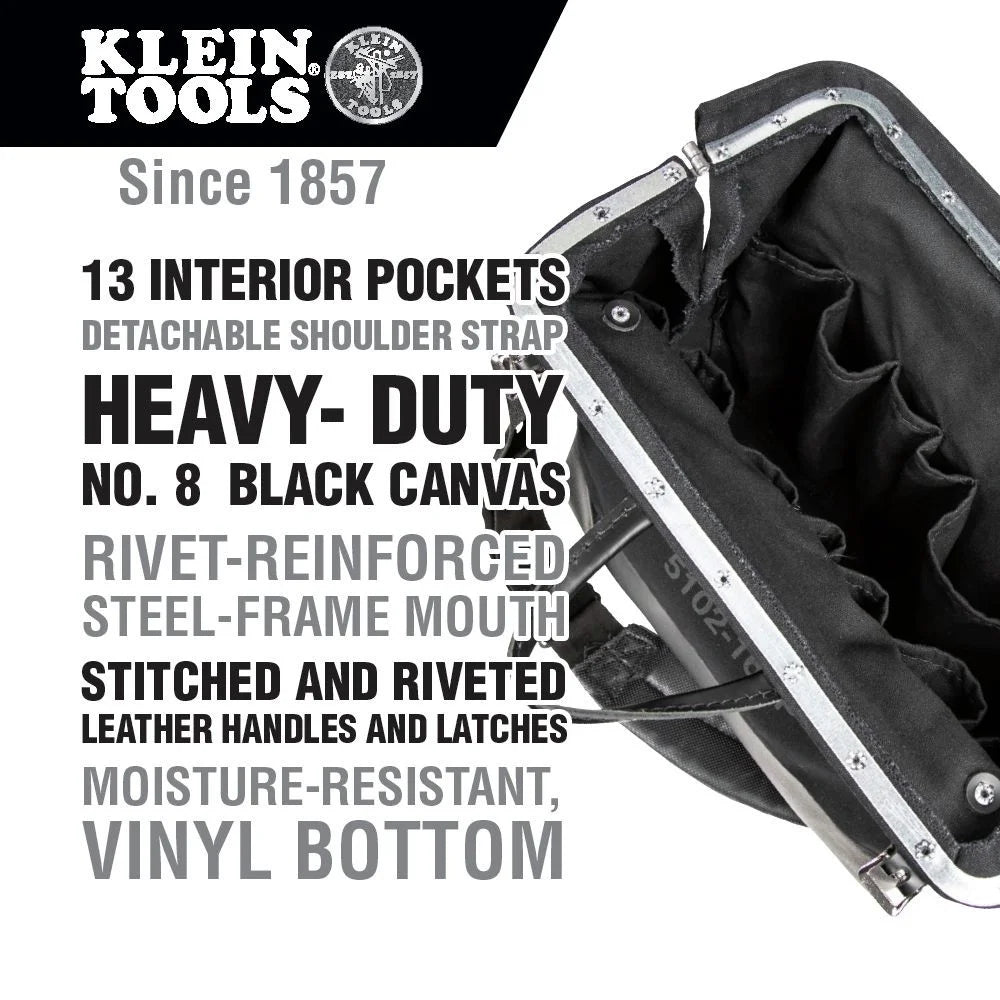 Klein Tools 510216SPBLK 16 in. Deluxe Canvas Tool Bag - Large, Black
