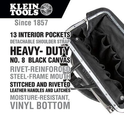 Klein Tools 510216SPBLK 16 in. Deluxe Canvas Tool Bag - Large, Black