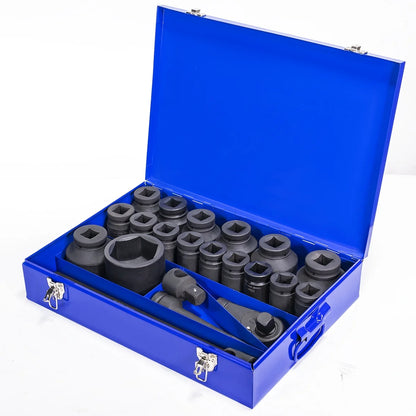 Stark USA 1" Drive 21PC Deep Impact Jumbo Socket Set, 6 Point MM, 27mm - 80mm, CrMo Steel