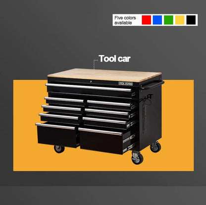 Rolling Tool Chest Extra-Deep 46In 9-Drawers, Mobile Tool Storage Cabinet/Work Bench with Wooden Top/Power Strip, Equipped with Casters, Handle, Liner, and Locking System, 1200 lbs Capacity