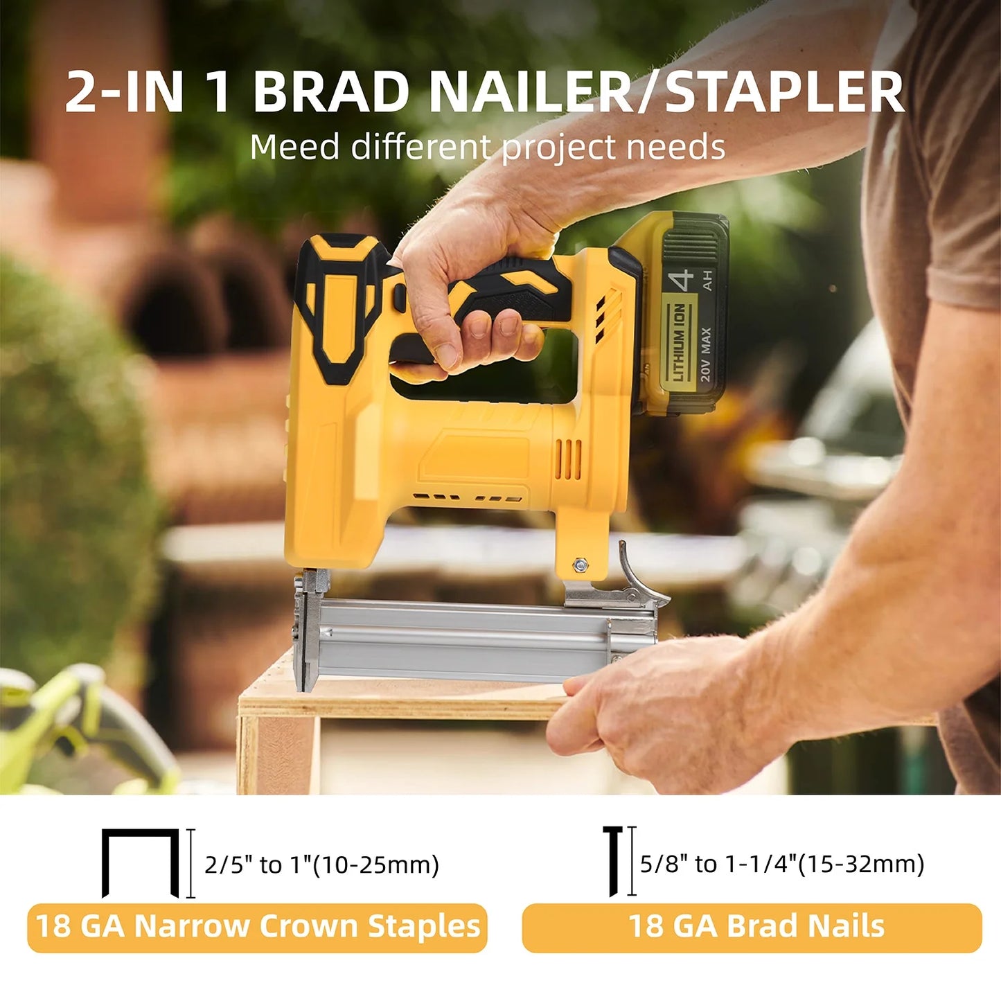 18 Gauge Brad Nailer Compatible with Dewalt 20V MAX Battery(NO Battery), Narrow Crown Stapler, 2 in 1 Cordless Nail Gun with 1000 Nails and 1000 Staples for Home Improvement, DIY and Woodworking