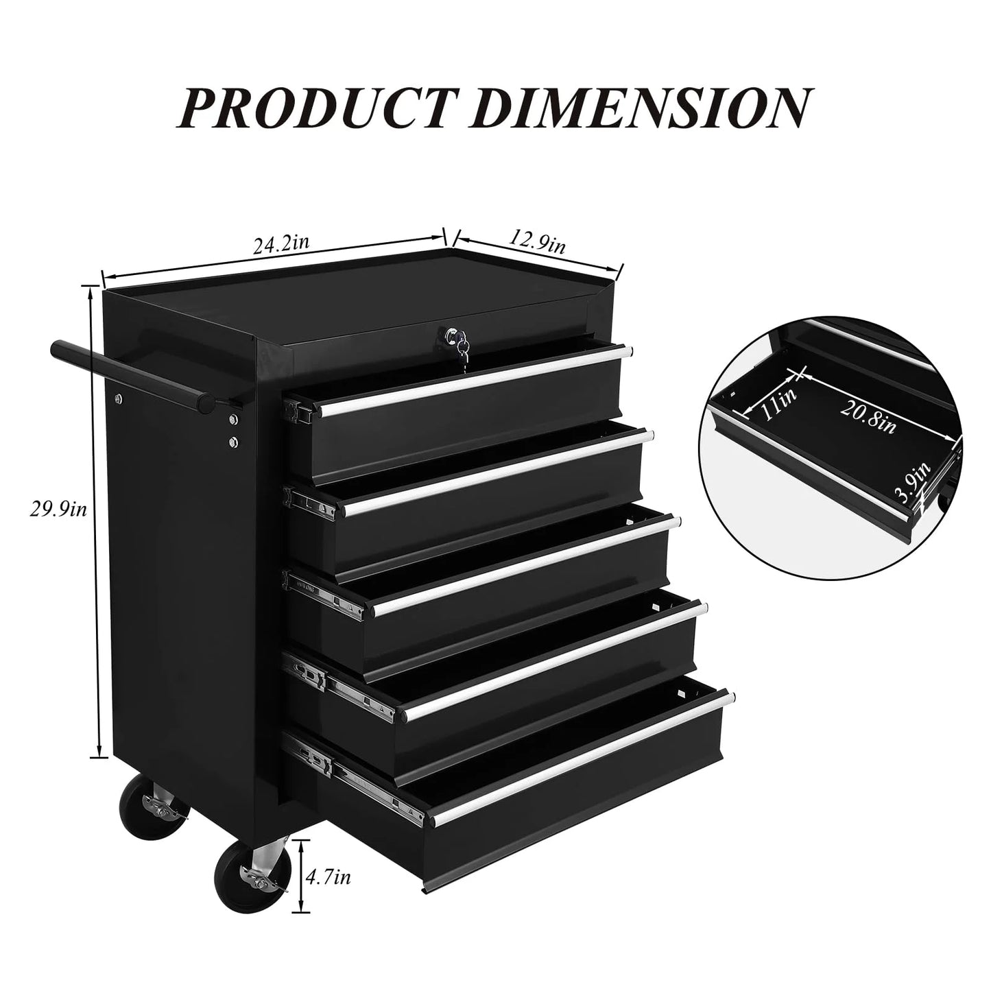 Tool Chest New 5 Drawer Rolling Tool Box 24.25" x 12.99"