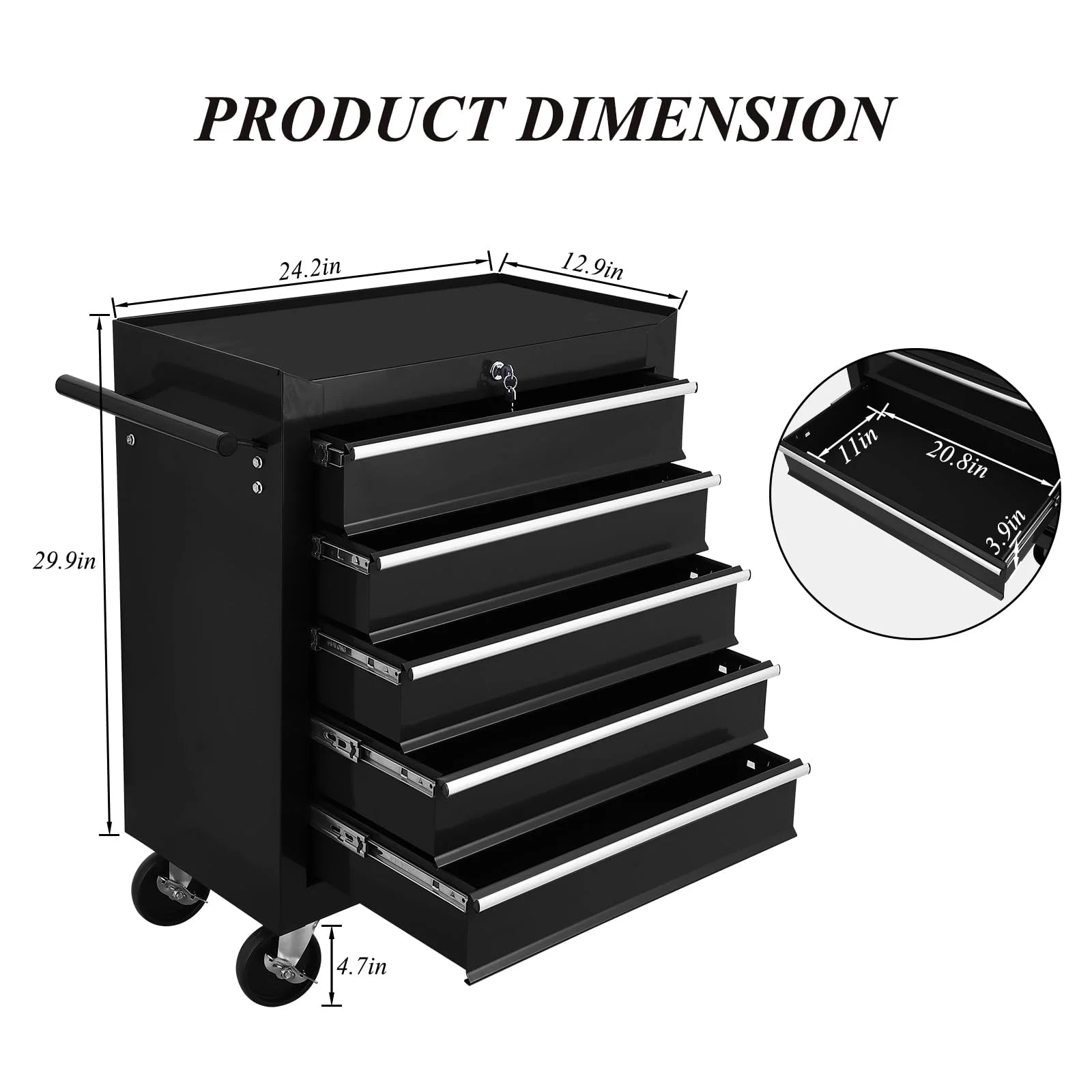Tool Chest New 5 Drawer Rolling Tool Box 24.25" x 12.99"