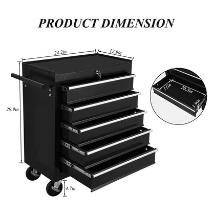 Tool Chest New 5 Drawer Rolling Tool Box 24.25" x 12.99"