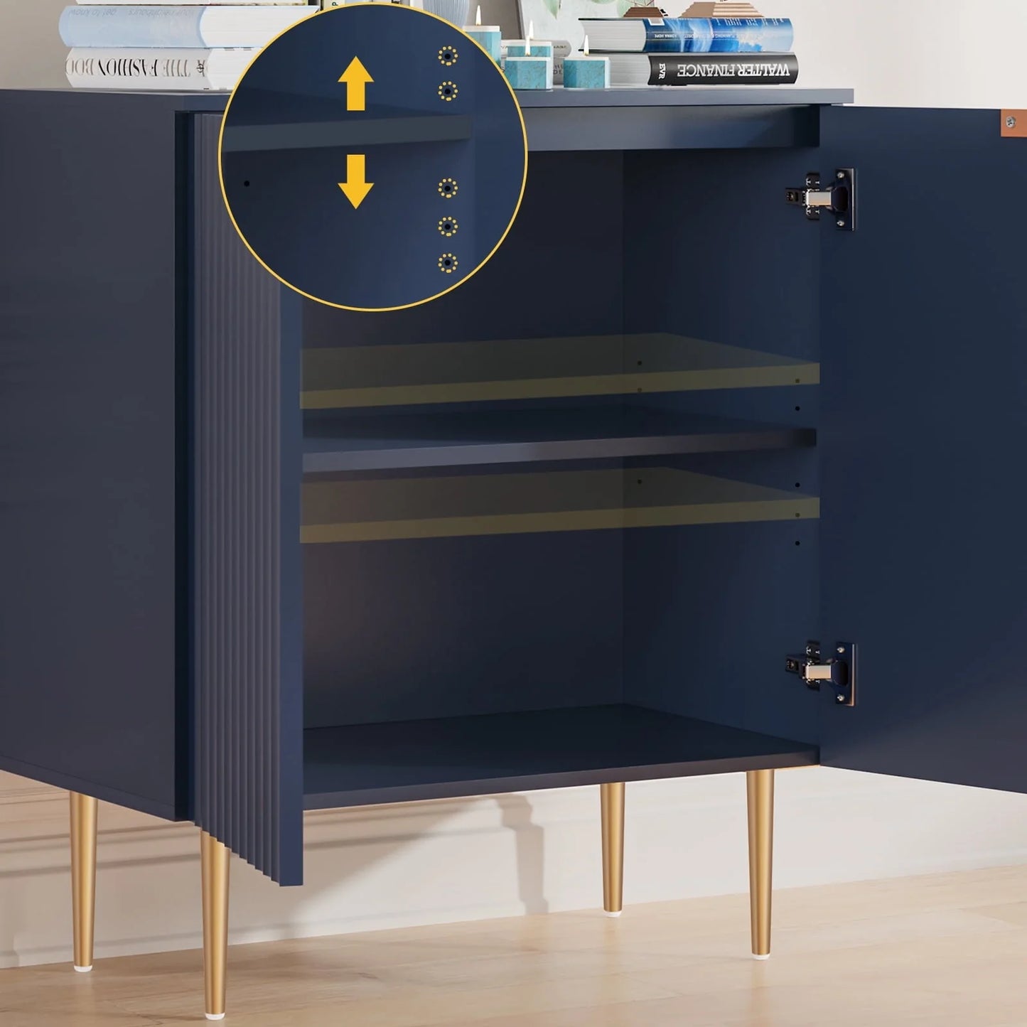 Boowill Sideboard Buffet Cabinet with Storage and Adjustable Shelves and Doors Kitchen Console Cabinet Blue Credenza Liquor Cabinets for Living Room, Office, Hallway