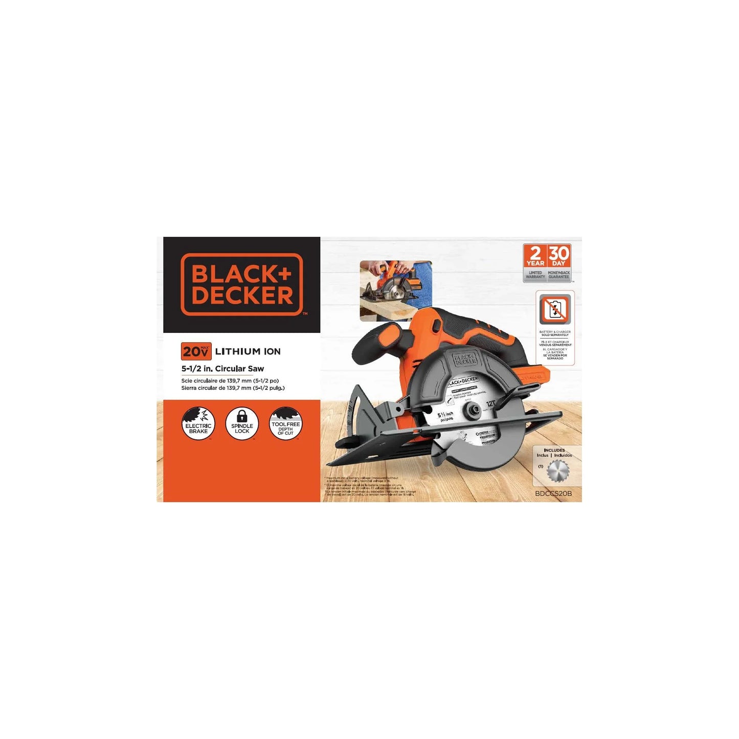 BLACK+DECKER 20V MAX* POWERCONNECT 5-1/2 in. Cordless Circular Saw, Tool Only, (BDCCS20B)