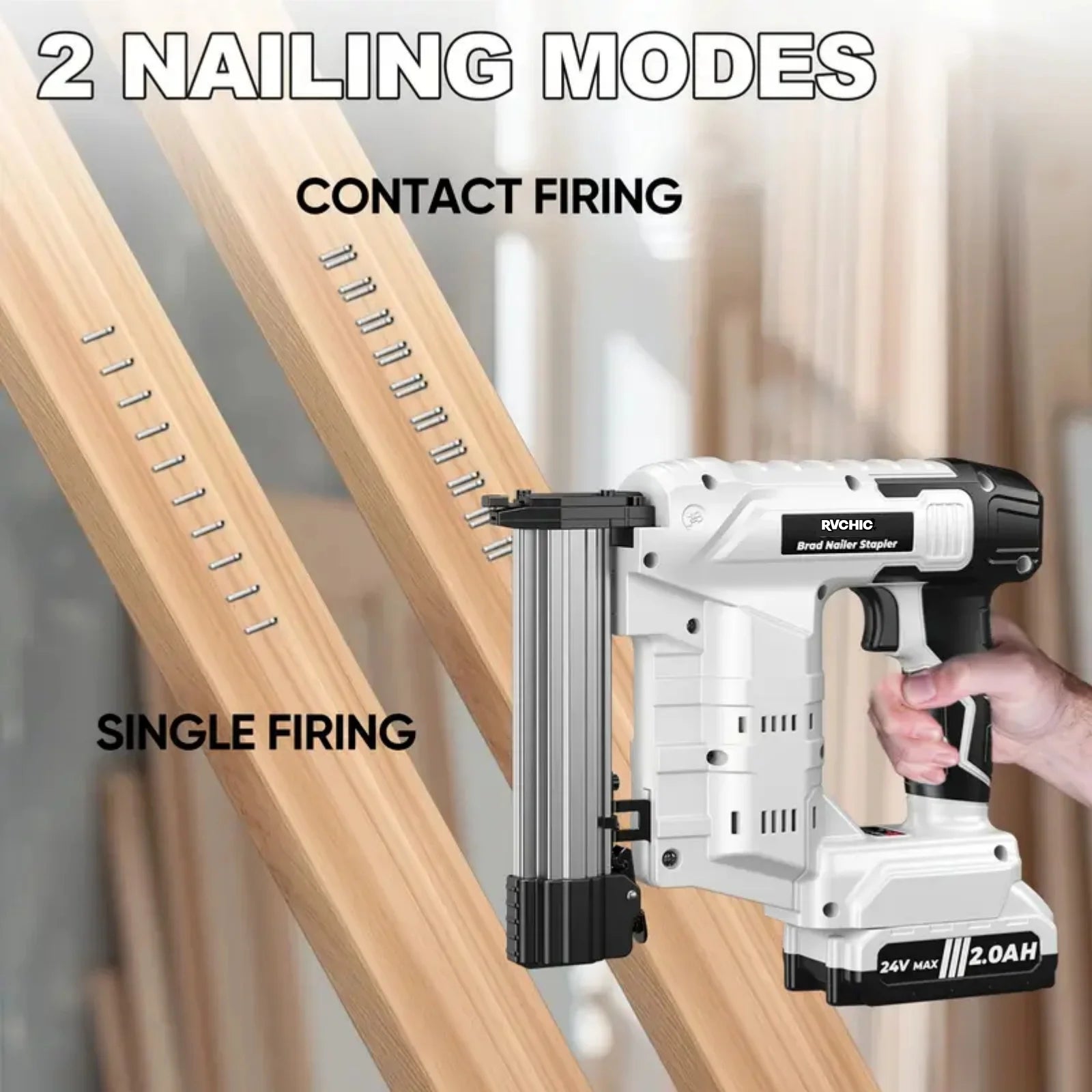 Rvchic 18 Gauge Cordless Brad Nailer,2-in-1 21V Electric Brad Nailer Stapler for Woodworking,Home Improvement,Include 1*2000mAh Battery and 1000pcs Nails