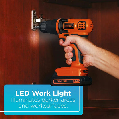 BLACK+DECKER 20V Cordless Drill and Driver, 1.5Ah, Lithium Ion Battery and Charger Included
