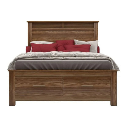 Bowery Hill Modern Design Wood Queen Bed with 2 Drawer Storage and Headboard in Oak