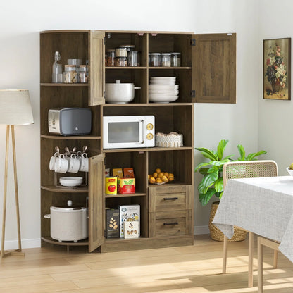 Homfa Large Kitchen Pantry Buffet, Freestanding Storage Cabinet with Adjustable Shelves for Dining Room, Rustic Brown
