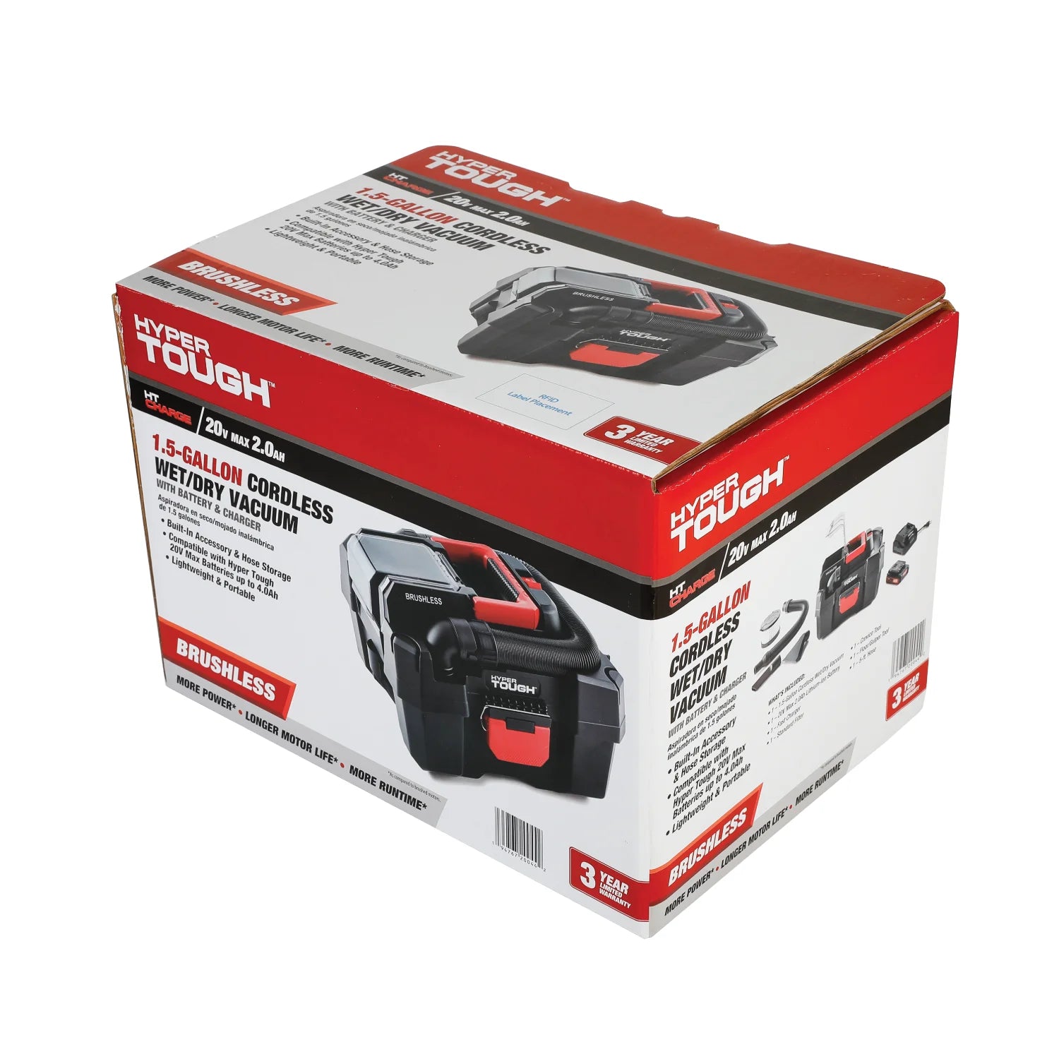 Hyper Tough 1.5 Gallon Wet Dry Vac, 20V Max, Brushless Motor, Cordless, Battery and Charger Included