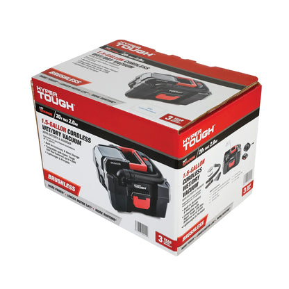 Hyper Tough 1.5 Gallon Wet Dry Vac, 20V Max, Brushless Motor, Cordless, Battery and Charger Included