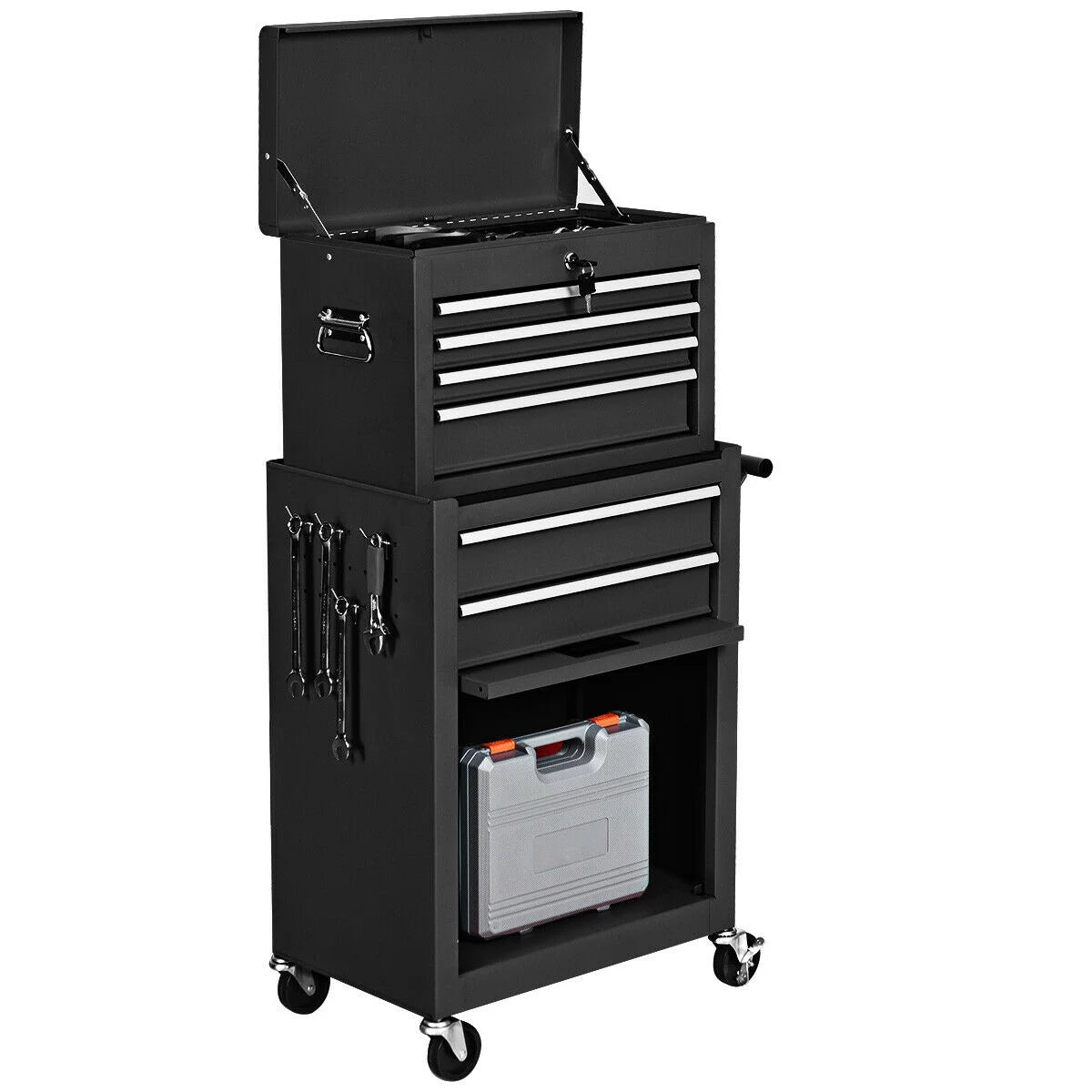 Gymax 2 in 1 Rolling Cabinet Storage Chest Box Garage Toolbox Organizer w/6 Drawers