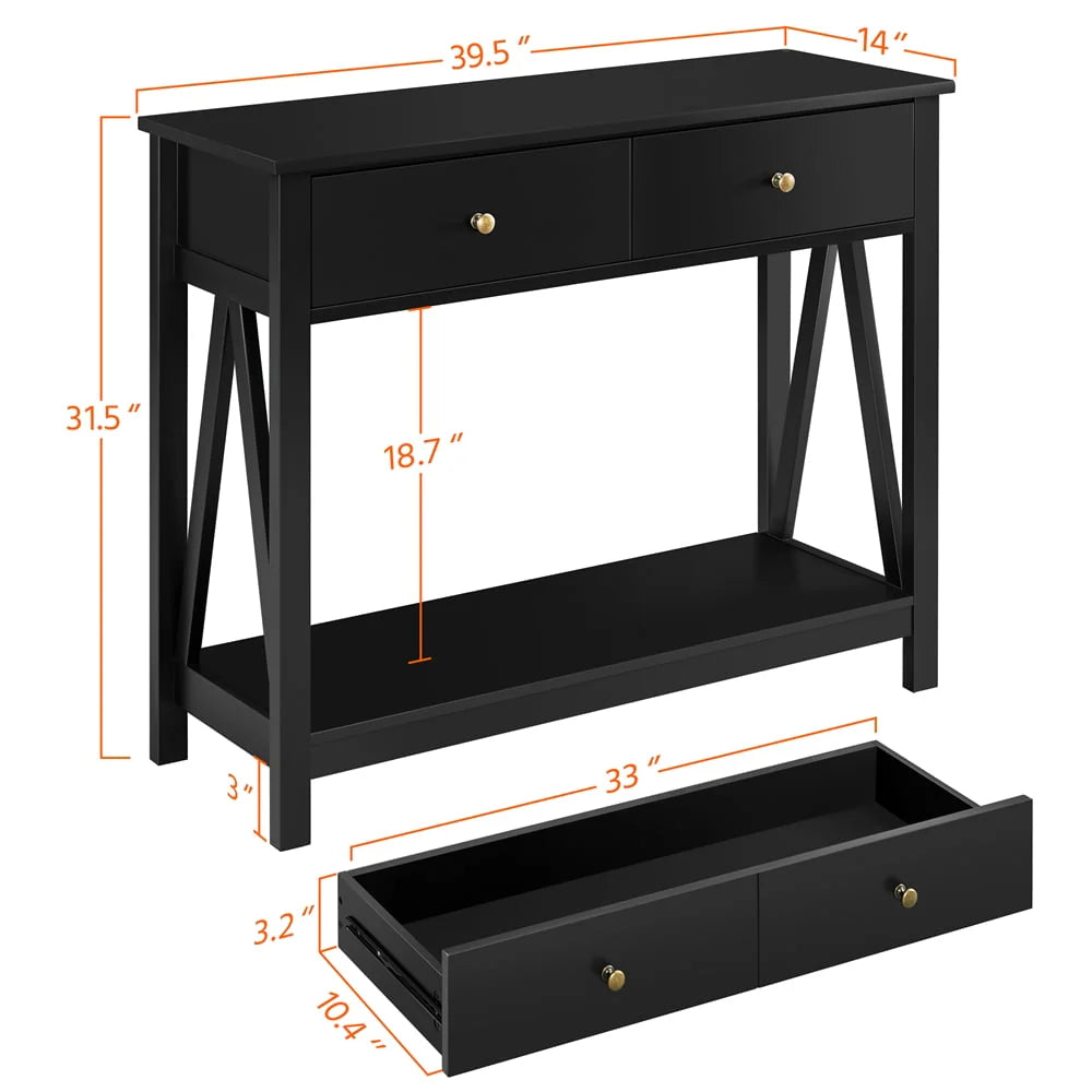 Alden Design Wooden Entryway Console Table with Storage Drawer, Black