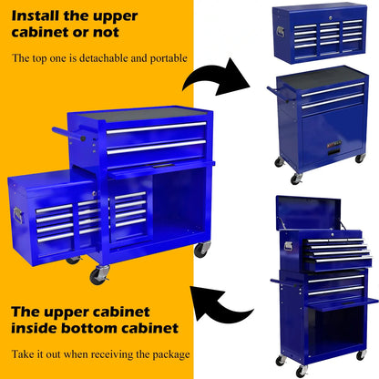 WLVOS Rolling Tool Chest with Lock, Removable Storage Cabinet, 8-Drawer, Blue