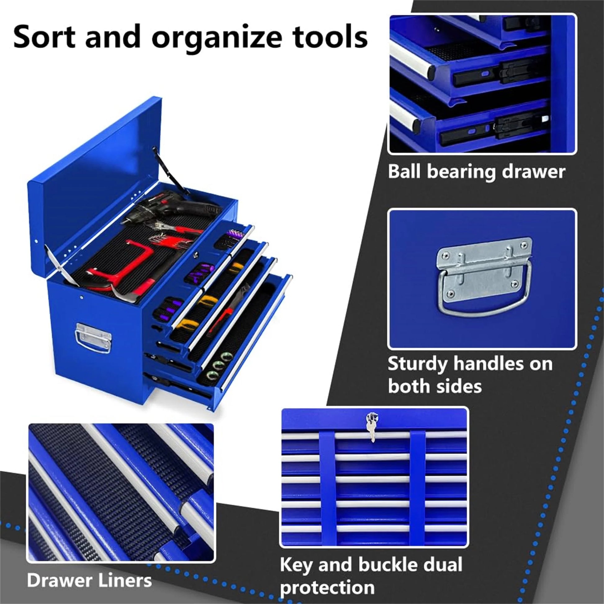 Aukfa Tool Box, 2 in 1 Steel Rolling Tool Chest & Cabinet on Wheels for Garage, 8-Drawers, Blue
