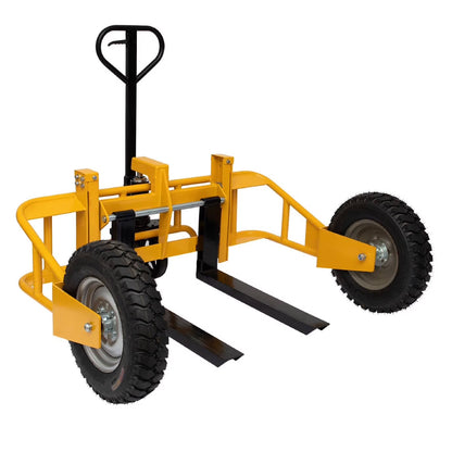 All Terrain Adjustable Manual Pallet Jack Hand Pallet Truck with Guardrail, 65.75"W x 55.35"D x 50.39"H, 2500 lbs Cap.