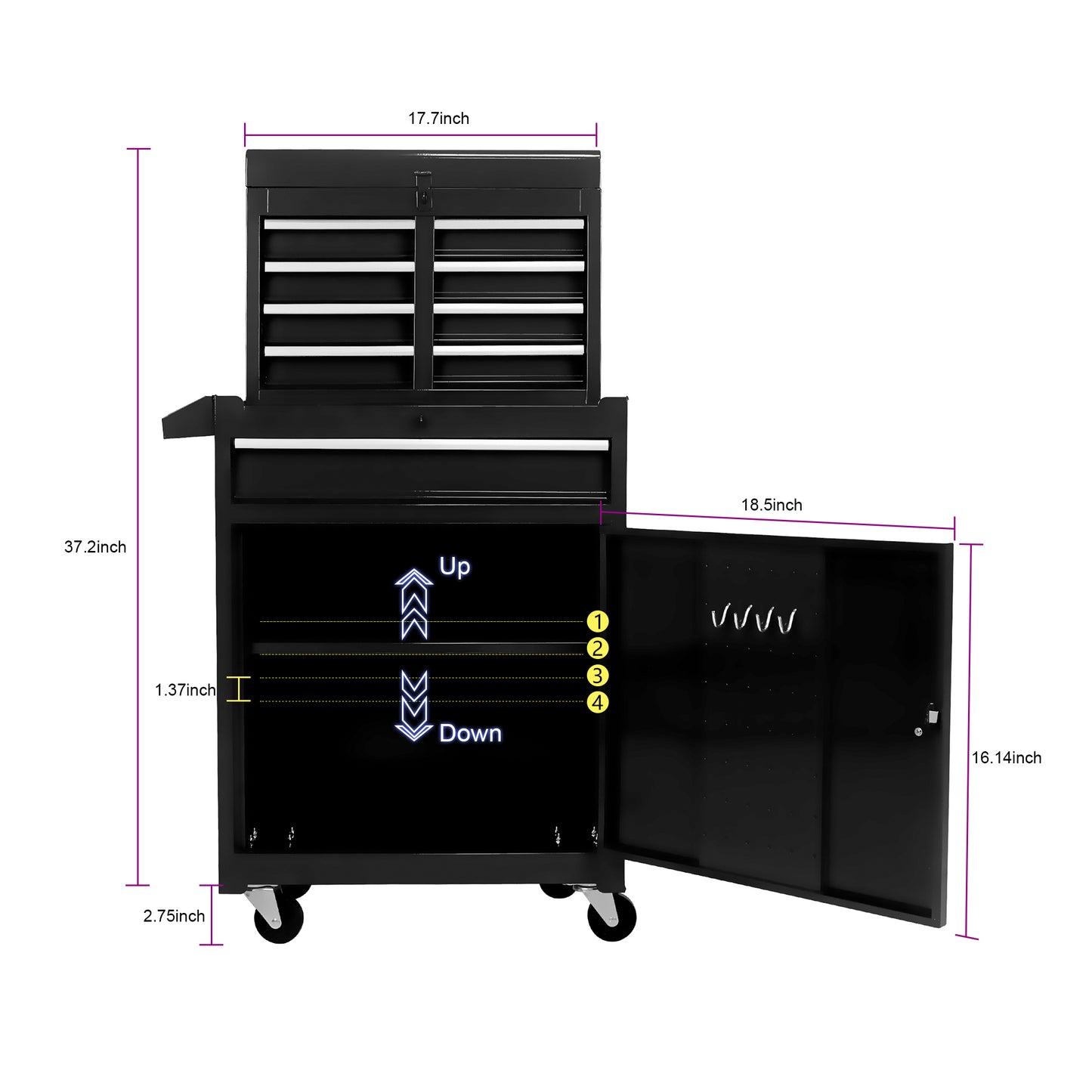Sesslife 5-Drawer Rolling Tool Chest on Wheels, High Capacity Tool Cabinet with Drawers, Detachable Mobile Tool Box for Workshop, Garage, Mechanics and Repair Room(Black)