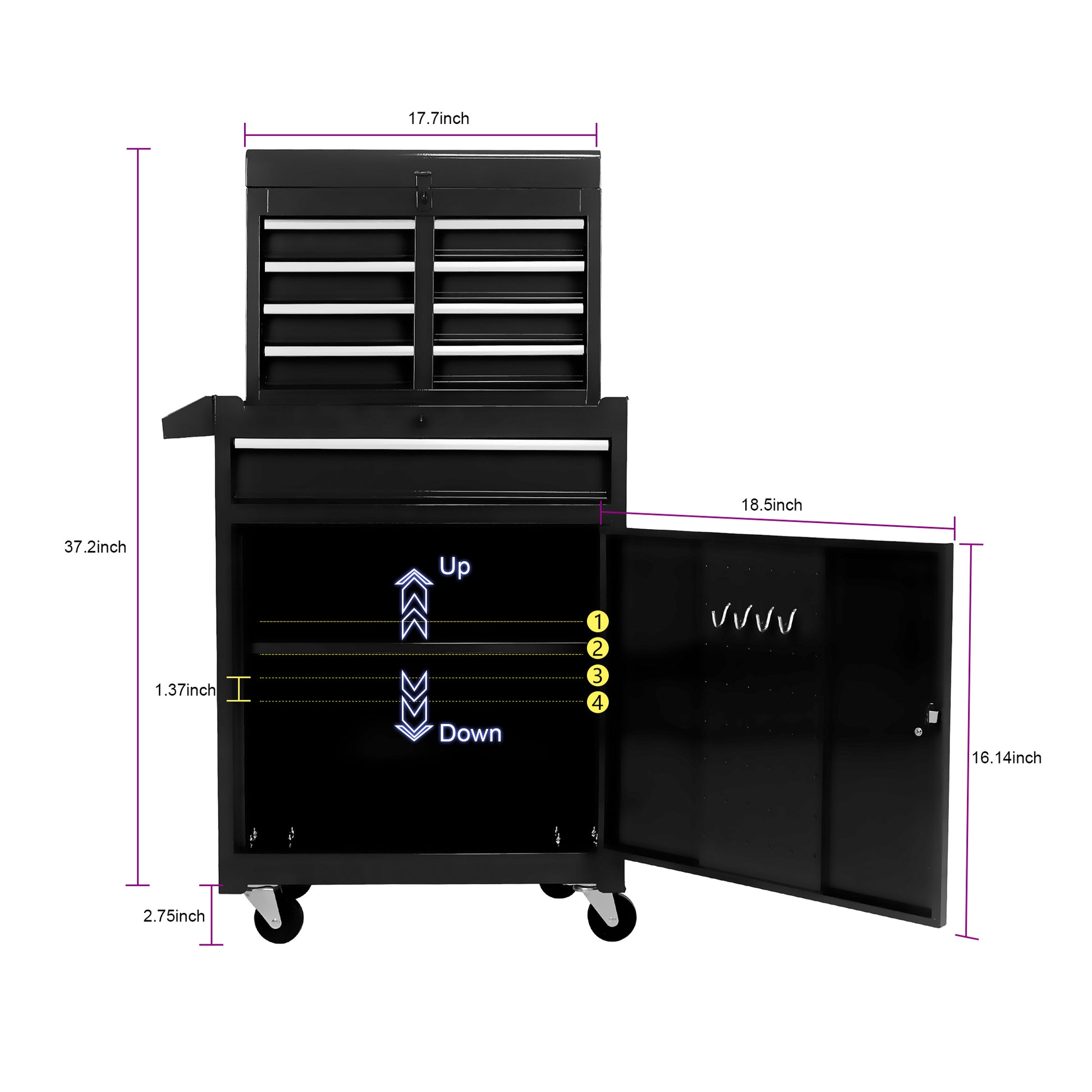 Sesslife 5-Drawer Rolling Tool Chest on Wheels, High Capacity Tool Cabinet with Drawers, Detachable Mobile Tool Box for Workshop, Garage, Mechanics and Repair Room(Black)
