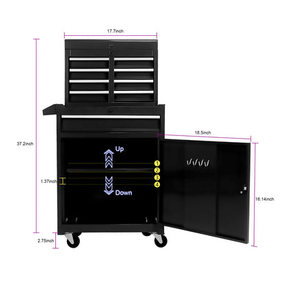 Sesslife 5-Drawer Rolling Tool Chest on Wheels, High Capacity Tool Cabinet with Drawers, Detachable Mobile Tool Box for Workshop, Garage, Mechanics and Repair Room(Black)