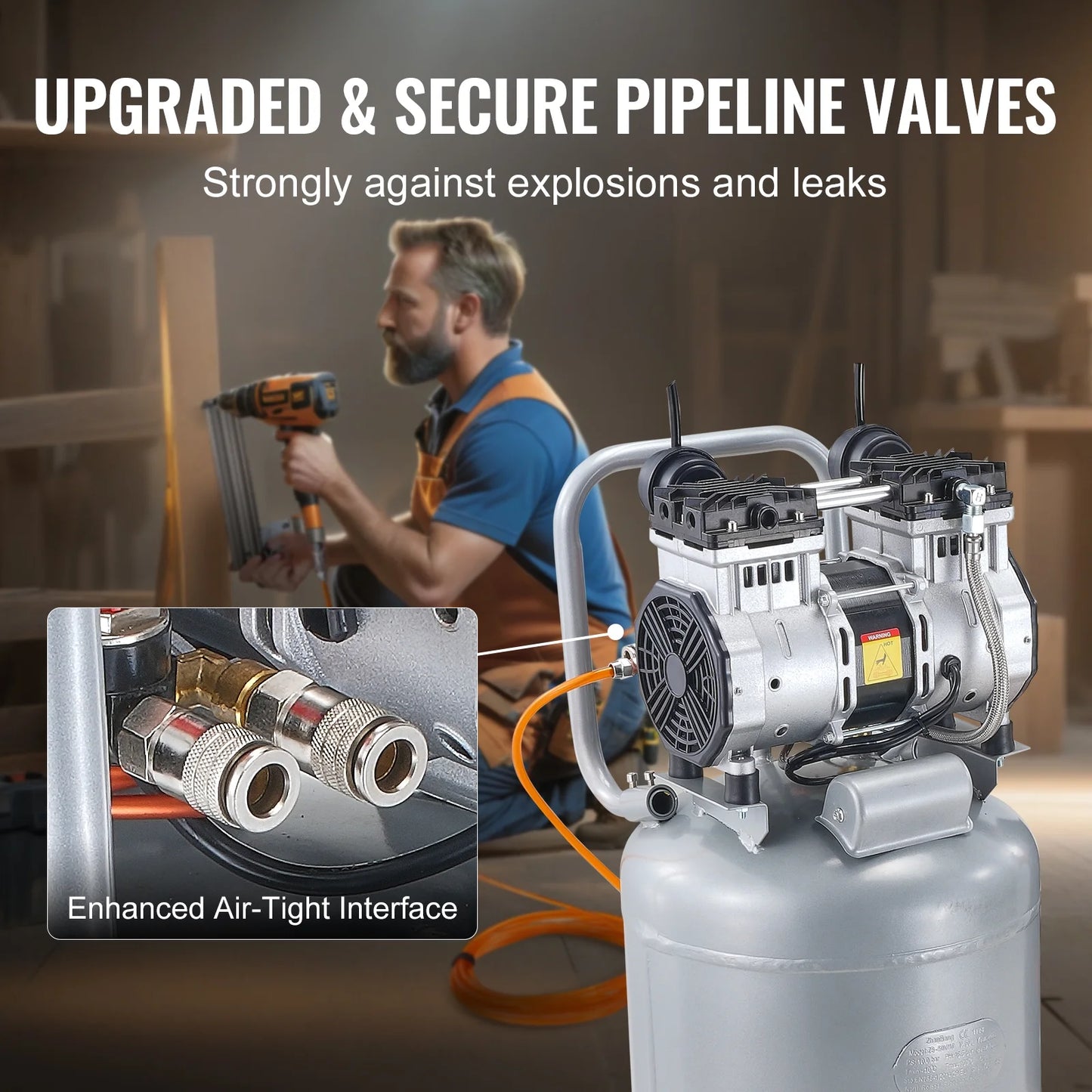 KFFKFF Air Compressor, 13 Gallon 2HP 4.6 SCFM@90PSI Oil-Free Air Compressor Tank with 125PSI Max Pressure, 66dB Ultra Quiet Compressor for Tire Inflation, Auto Repair, Spray Painting