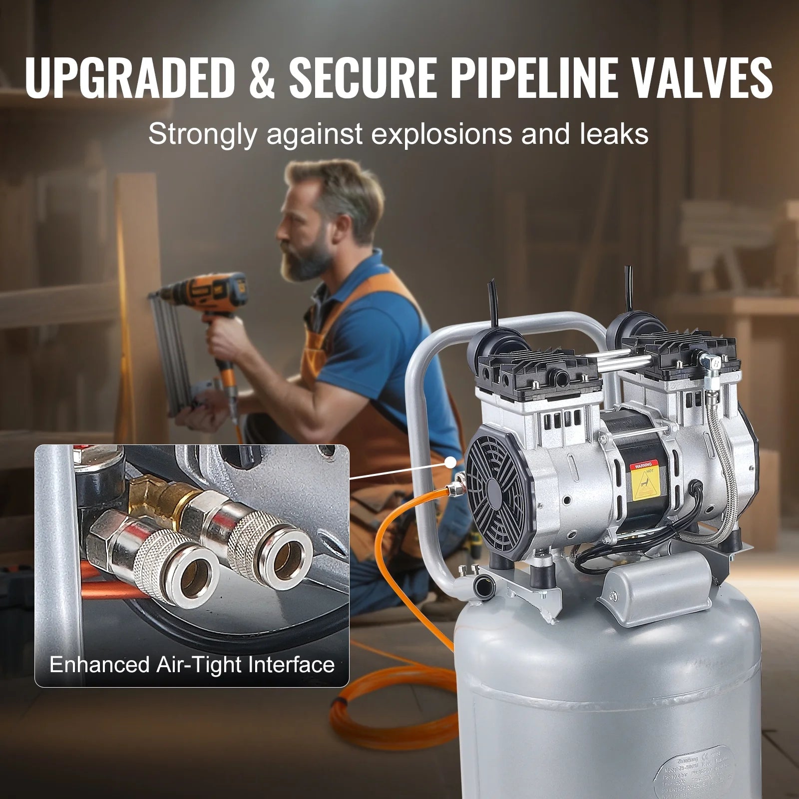 KFFKFF Air Compressor, 13 Gallon 2HP 4.6 SCFM@90PSI Oil-Free Air Compressor Tank with 125PSI Max Pressure, 66dB Ultra Quiet Compressor for Tire Inflation, Auto Repair, Spray Painting