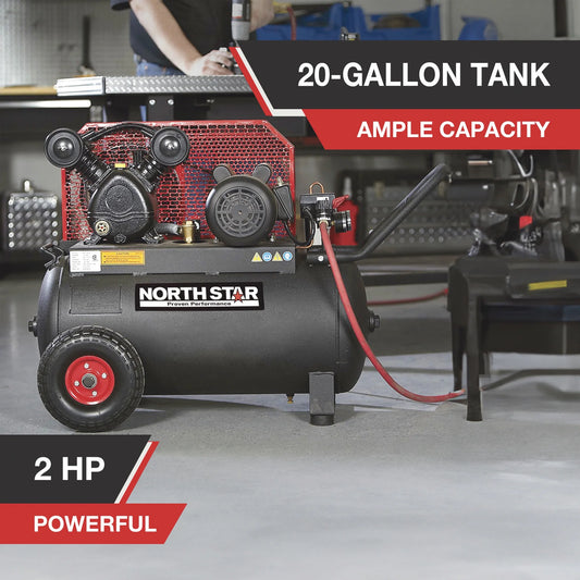 NorthStar Single-Stage Portable Electric Air Compressor, 2 HP, 20-Gallon, 5.0 CFM, Horizontal