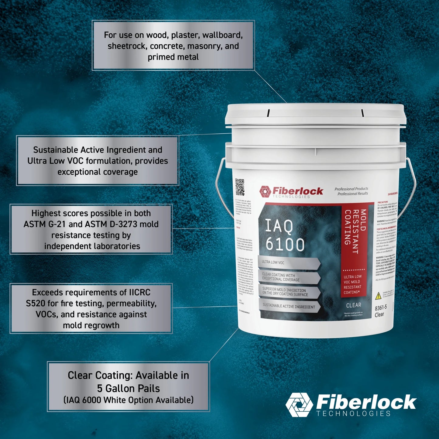 Fiberlock IAQ 6000HD Heavy Duty Mold Resistant Coating, White, 5 Gallon