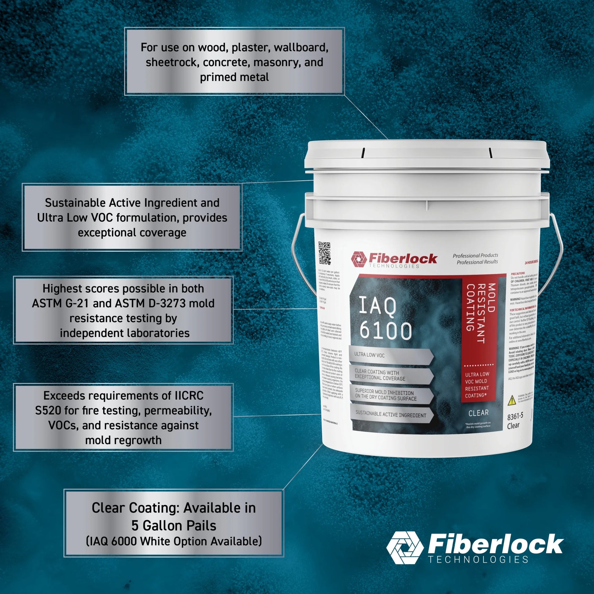 Fiberlock IAQ 6000HD Heavy Duty Mold Resistant Coating, White, 5 Gallon