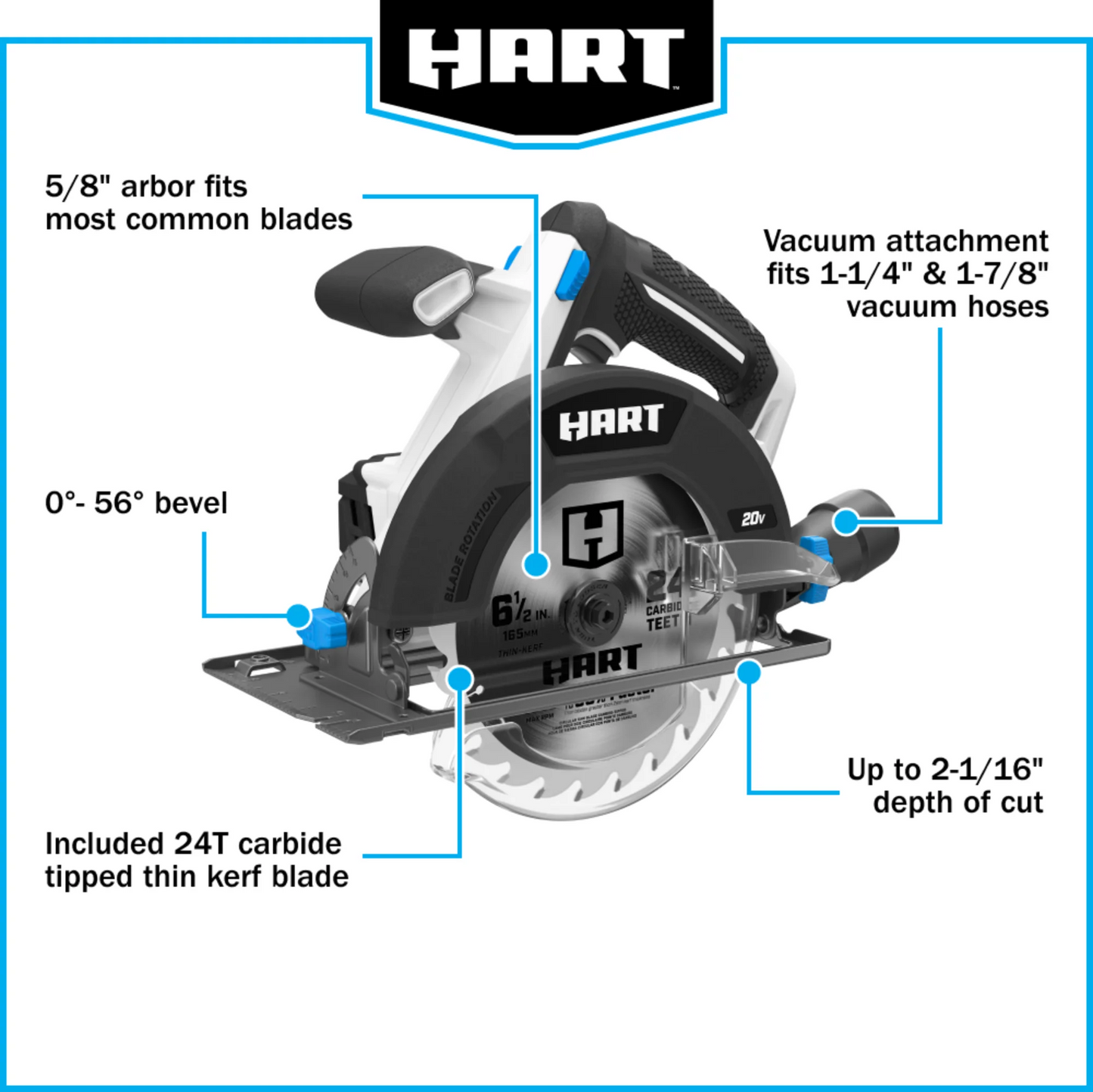 HART 20-Volt 6 1/2-inch Cordless Circular Saw Kit (1) 20-Volt 4.0Ah Lithium-Ion Battery