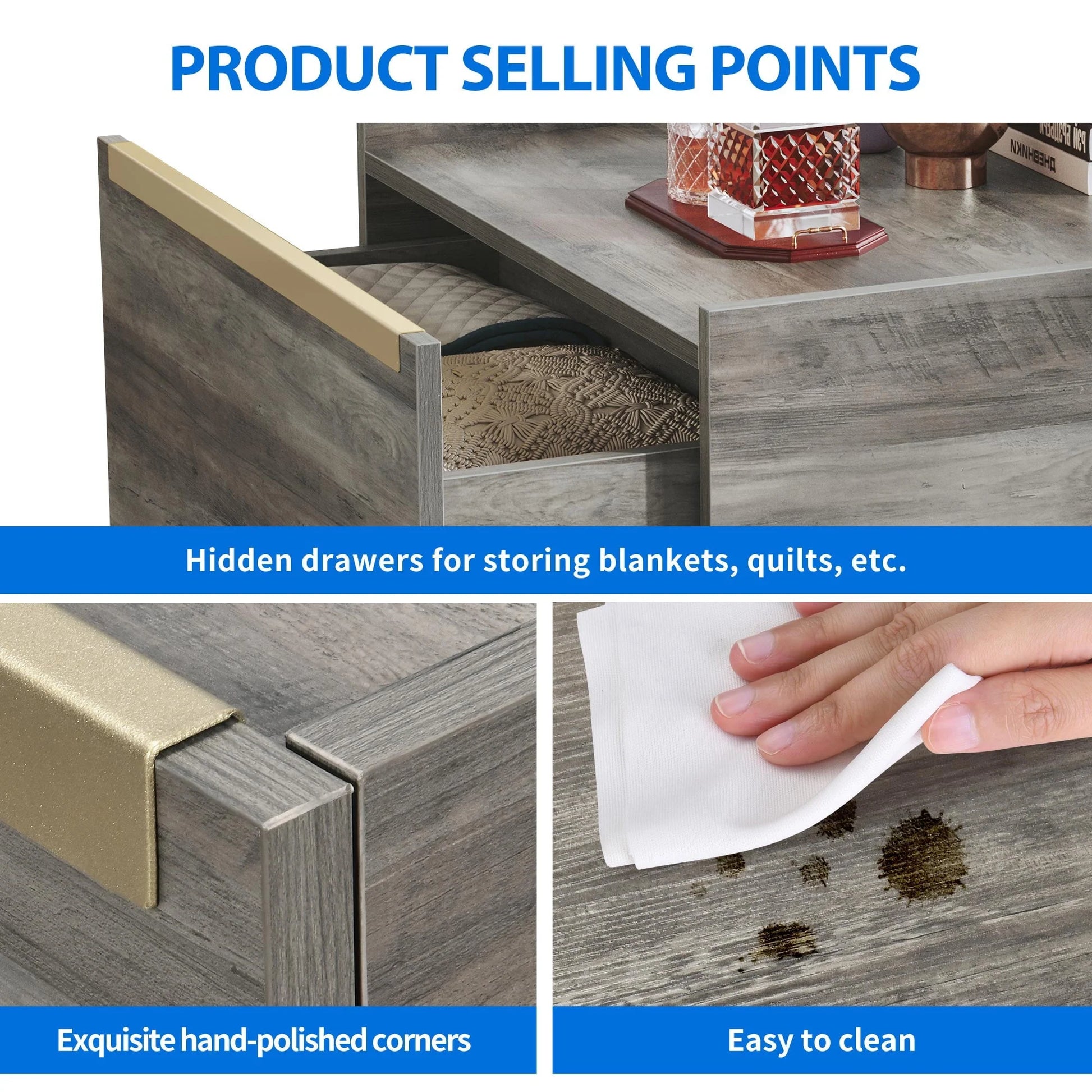 Dextrus Square Coffee Table with Storage, Manhattan Gate Center Table for Living Room, Bedroom, Grey Wash