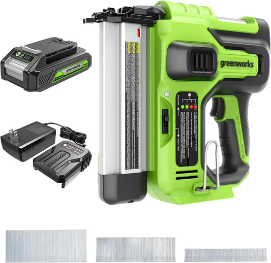 Greenworks 24V 18GA Brushless Brad Nailer, Cordless Staple Gun, Tool Only