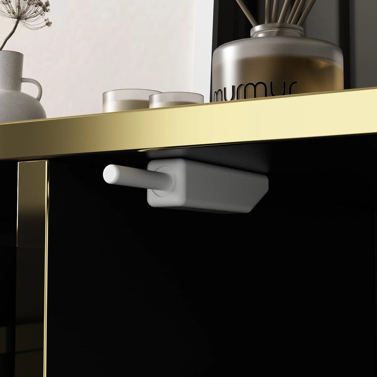 FUFU& GAGA Modern 4 Doors Buffet Cabinet with Storage Drawer, Accent Table Sideboard Furniture with Pop-up Door for Living Room Kitchen Dining Entryway Hallway, Black