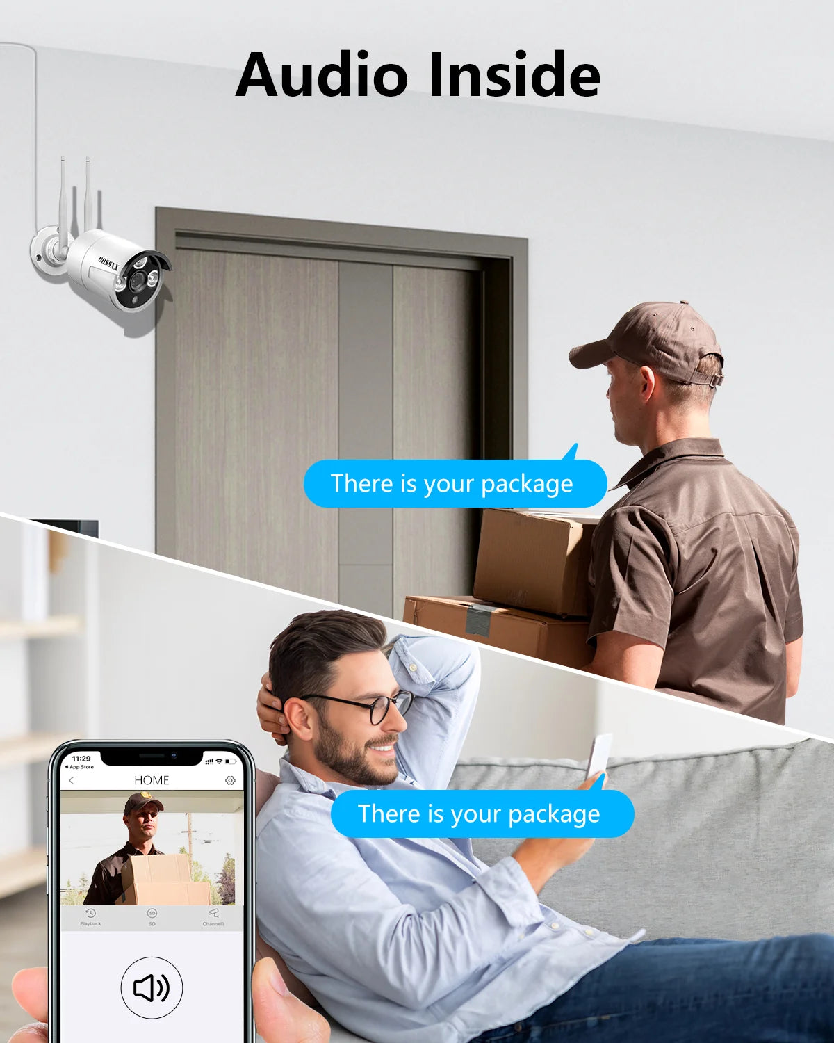 OOSSXX Dual Antennas Wireless Security Camera System, 4 Wireless Cameras for Outdoors with 2TB Hard Drive with AI Human Detected