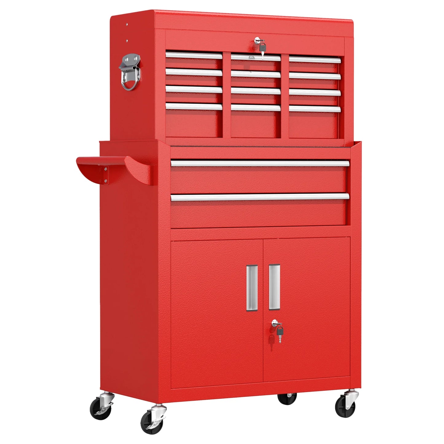 2-IN-1 Tool Chest & Cabinet, Large Capacity 8-Drawer Rolling Tool Box Organizer with Wheels Lockable, Red