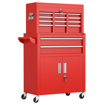 2-IN-1 Tool Chest & Cabinet, Large Capacity 8-Drawer Rolling Tool Box Organizer with Wheels Lockable, Red