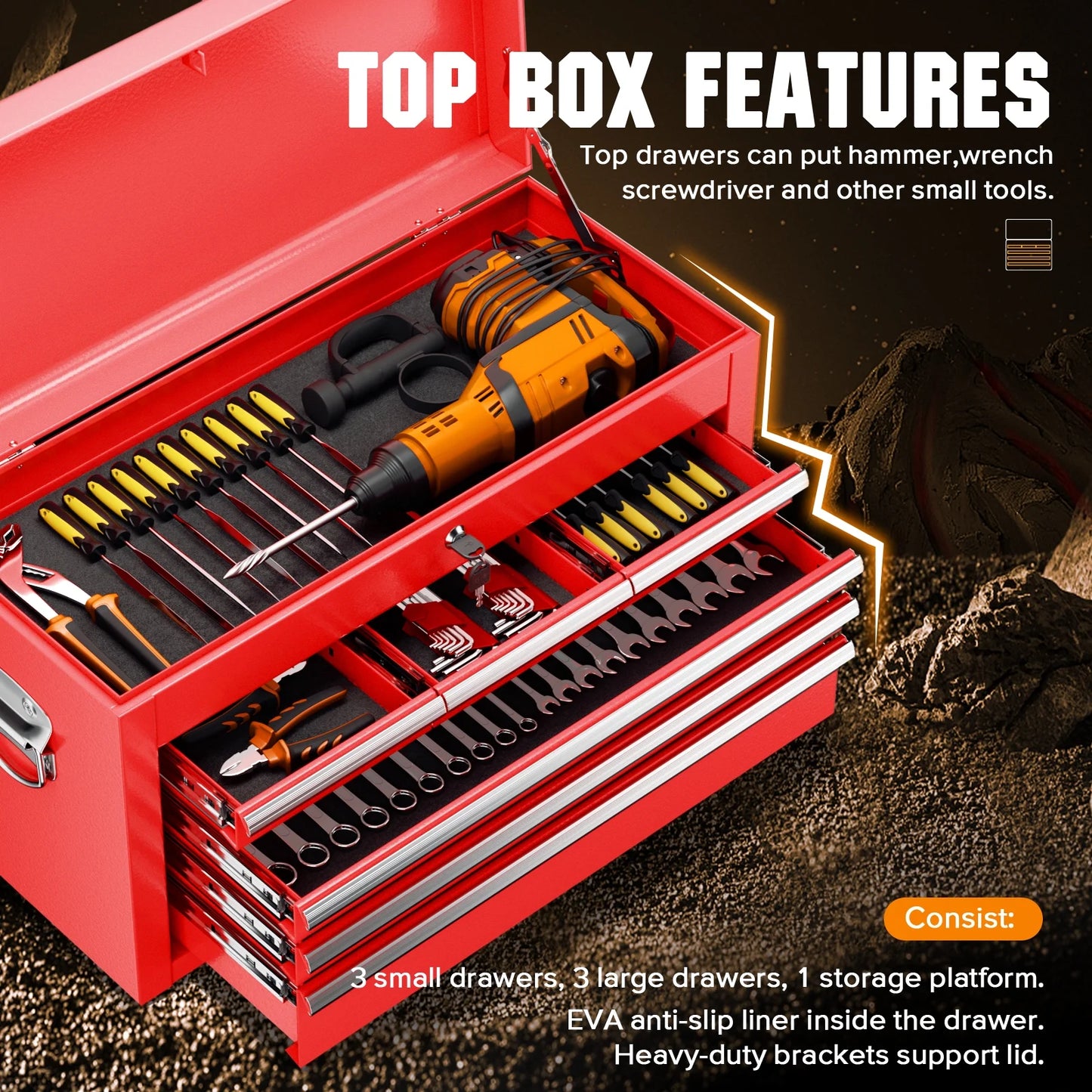 2-IN-1 Tool Chest & Cabinet, Large Capacity 8-Drawer Rolling Tool Box Organizer with Wheels Lockable, Red